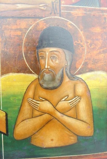 Icône représentant: au centre le Christ en...