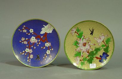 222- Deux assiettes à décors cloisonnés de...