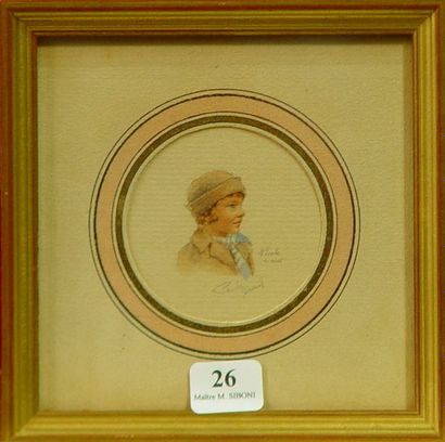 26- Pauline DORIER

''Jeune fille''

Aquarelle

Diamètre...