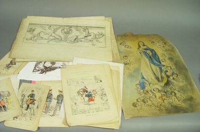 93- Ensemble de gravures, dessins et étu...