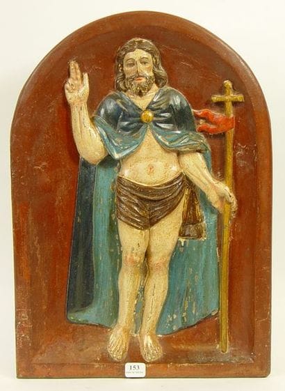 153- Bas-relief en bois polychrome représentant...