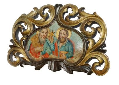 155- Fronton d’iconostase en bois doré et...