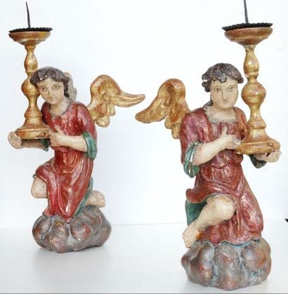 163- Paire de sculptures en bois polychrome...