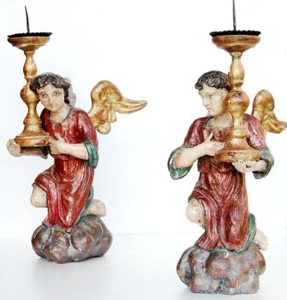 163- Paire de sculptures en bois polychrome...