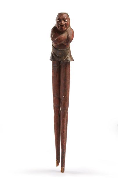 Ashinaga standing in brown lacquered wood,...