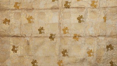 Beige silk kesa with a phoenix design with...