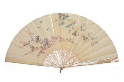 Mother-of-pearl fan with eighteen strands,...