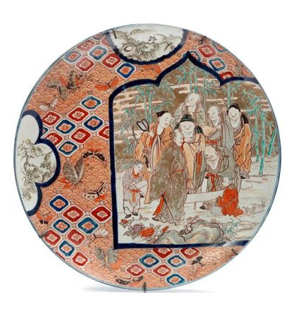 Large polychrome enamelled porcelain dish...
