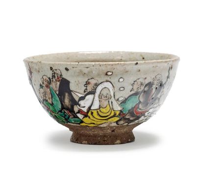 Chawan in cracked grey enamelled stoneware...