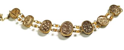 Gold, silver and glazed steatite bracelet...