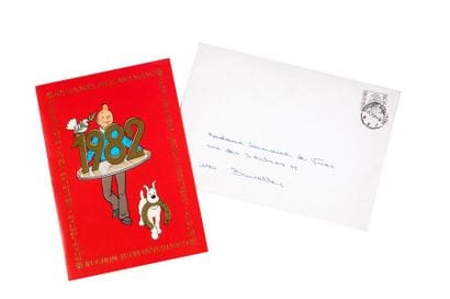 HERGÉ
Carte de Voeux 1982 : Tintin portant...