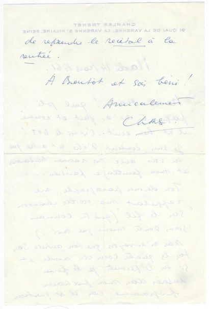 TRENET, Charles (1913-2001), auteur-compositeur...