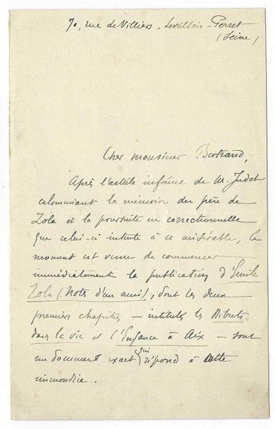 [ZOLA]. ALEXIS, Paul (1847-1901), romancier,...