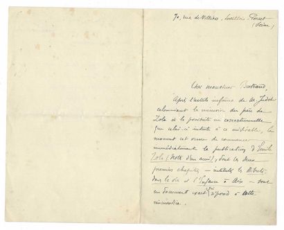 [ZOLA]. ALEXIS, Paul (1847-1901), romancier,...