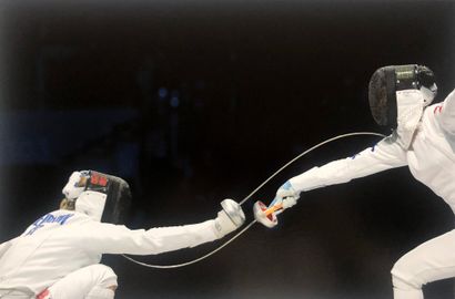Fencing. Assault in the individual epee semi-final...