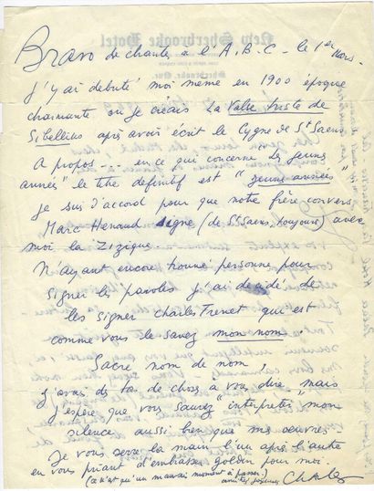 TRENET, Charles (1913-2001), auteur-compositeur...