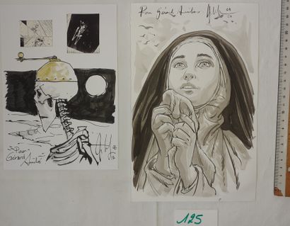 Liberge – Ensemble de 2 dédicaces : 2 dessins...