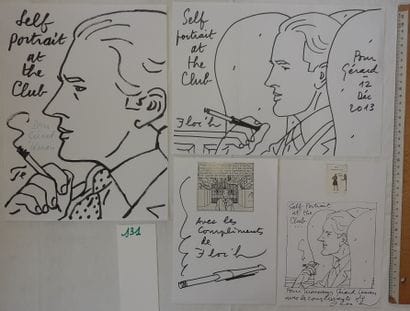 Floc’h – Ensemble de 4 dédicaces : 4 dessins...
