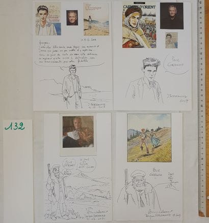 Ferrandez – Ensemble de 4 dédicaces : 4 dessins...