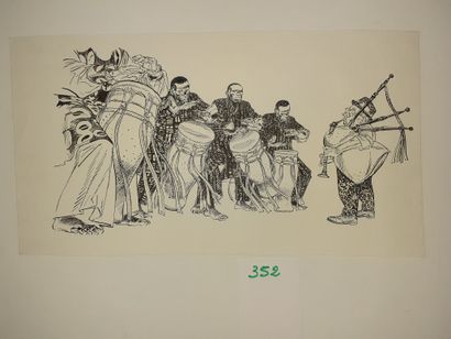 Boucq– Dessin original : Le joueur de cornemuse...