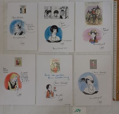 Catel – Ensemble de 6 dédicaces : 6 dessins...