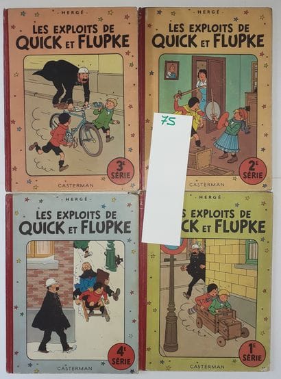 Hergé - Ensemble de 8 albums : Quick et Flupke...