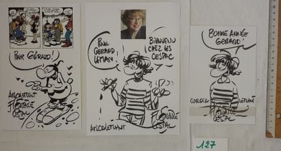 Cestac – Ensemble de 3 dédicaces : 3 dessins...