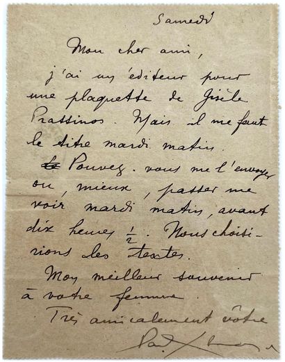 PAUL ÉLUARD
Autograph manuscript signed....