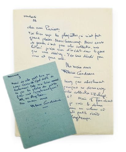 BLAISE CENDRARS
2 autograph letters signed...