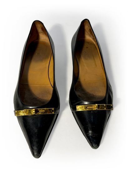Hermès Paris. Black leather ballerinas T39...