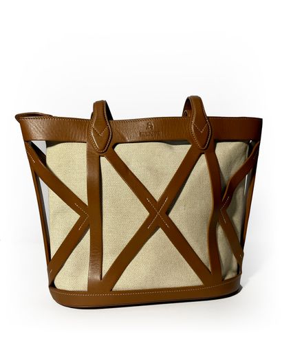 Renouard. Beige fabric and brown leather...