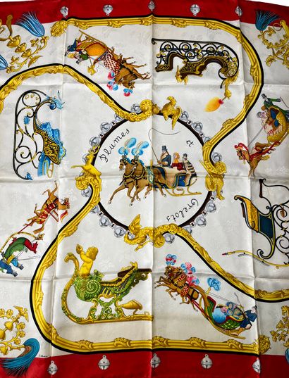 Hermès Paris. Feathers and bells. Silk scarf...