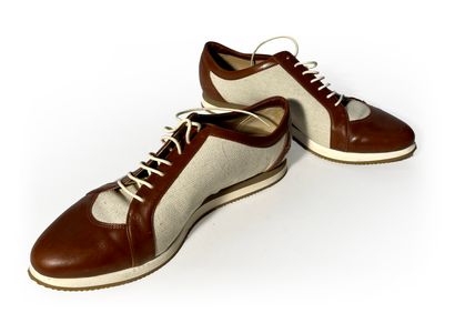 Renouard. Pair of brown leather and beige...
