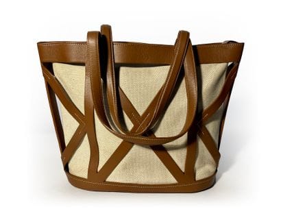 Renouard. Beige fabric and brown leather...