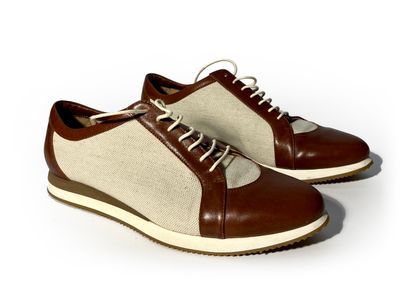 Renouard. Pair of brown leather and beige...