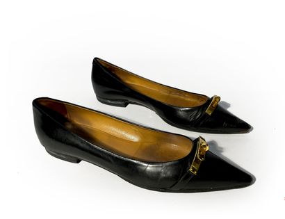 Hermès Paris. Black leather ballerinas T39...