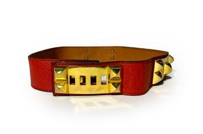 Vincent Joël. Red leather belt T80 (wear...