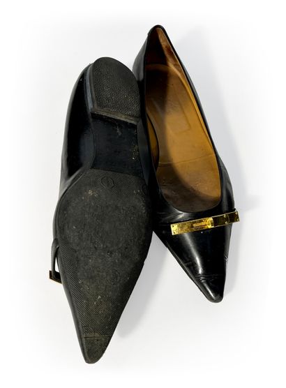 Hermès Paris. Black leather ballerinas T39...
