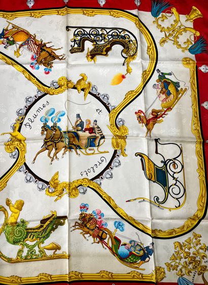 Hermès Paris. Feathers and bells. Silk scarf...