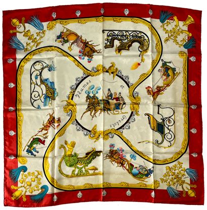 Hermès Paris. Feathers and bells. Silk scarf...