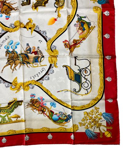 Hermès Paris. Feathers and bells. Silk scarf...