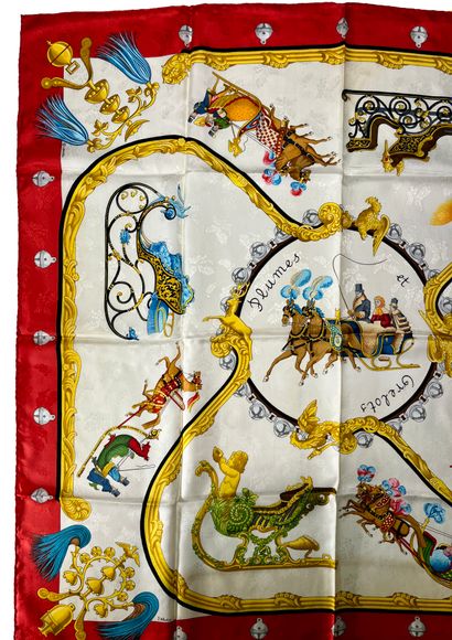 Hermès Paris. Feathers and bells. Silk scarf...