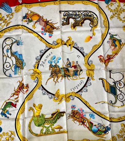 Hermès Paris. Feathers and bells. Silk scarf...