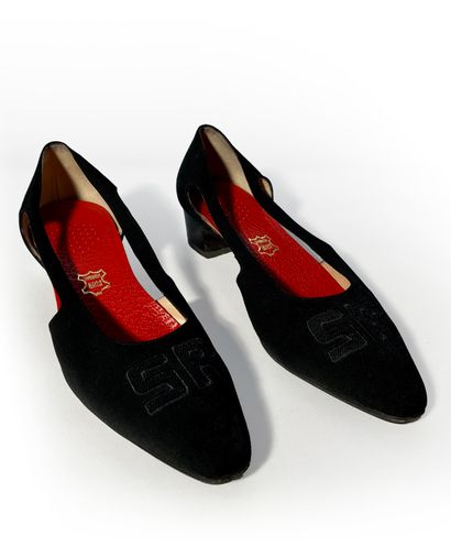 Sonia Rykiel. Pair of black fabric pumps...