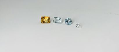 一批四颗宝石，包括一颗白宝石，两颗海蓝宝石和一颗黄水晶。总重量：约7.10克拉。
