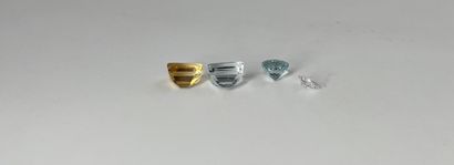 一批四颗宝石，包括一颗白宝石，两颗海蓝宝石和一颗黄水晶。总重量：约7.10克拉。