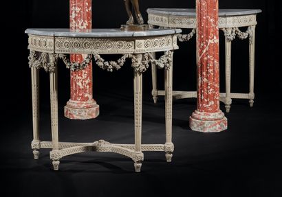 Grey lacquered wood consoles decorated with...