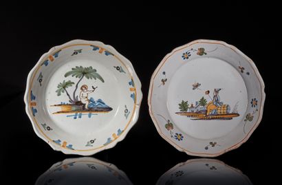 NEVERS
Two high-fired earthenware rim plates,...