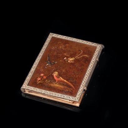 Ball book with polychrome decoration of birds,...
