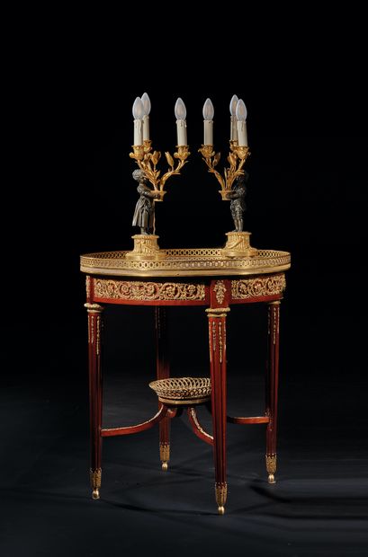 Pair of three-branch candelabras decorated...